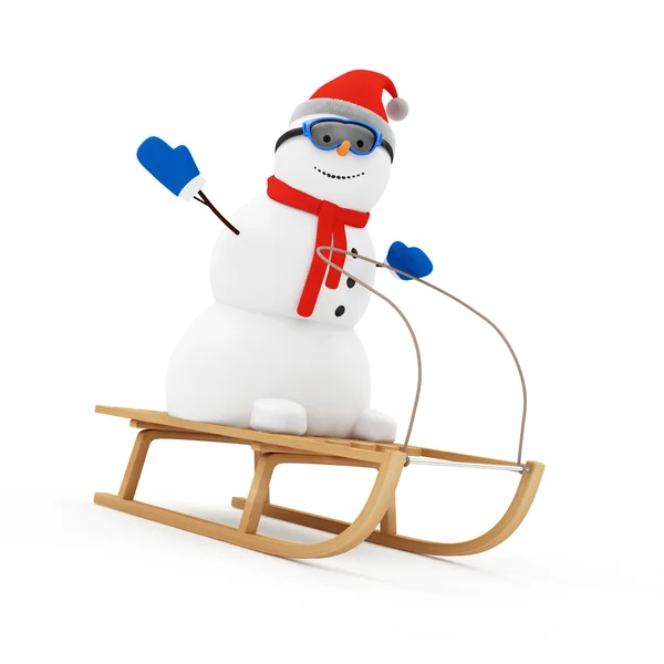 Snowman Greeting on Wooden Sled — Stock Photo, Image