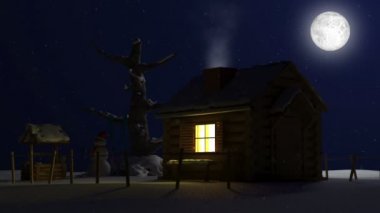 Işıklar kış manzara ile ahşap ev