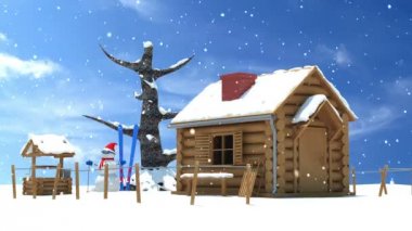 Bir kış manzara içinde ahşap ev