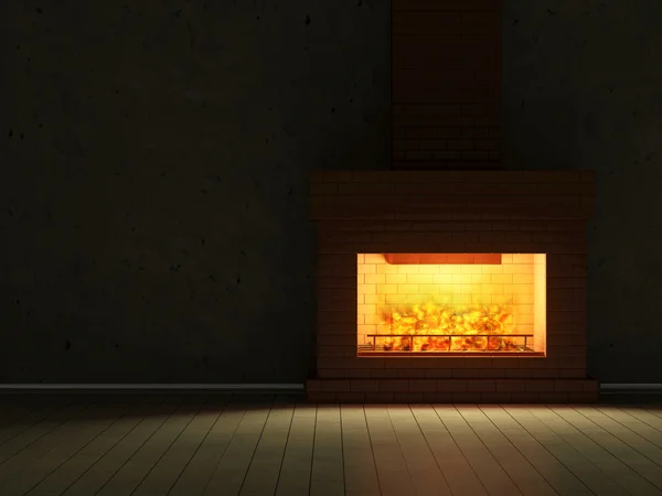 Burning Fireplace at Night — Stock Photo, Image