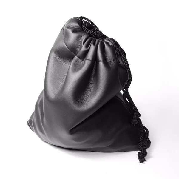 Bolsa de cuero negro con cordón — Foto de Stock