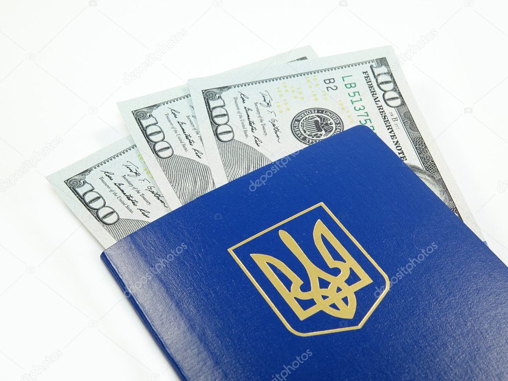 Ukrainian Passport with Dollar Bills