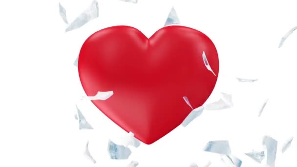 Corazón rojo congelado roto en pedazos — Vídeo de stock