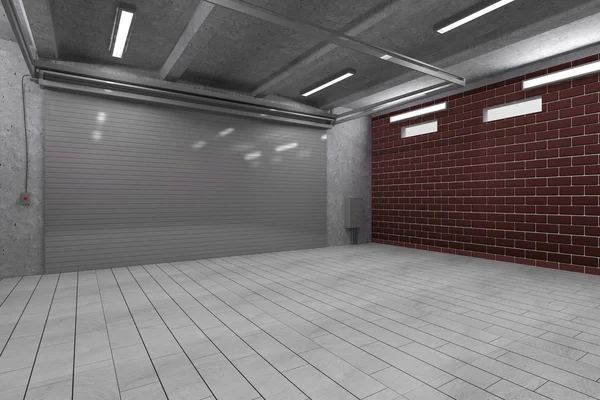 Garage interieur met gesloten roldeur — Stockfoto