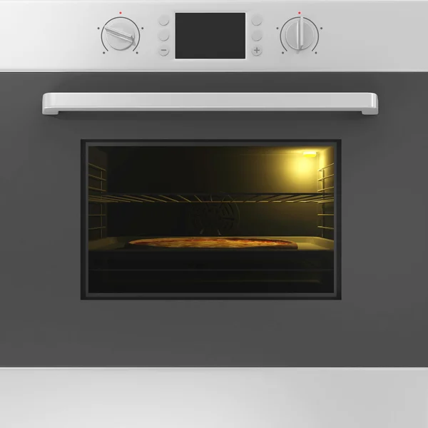 Oven with Closed Door and Pizza — Stock Photo, Image