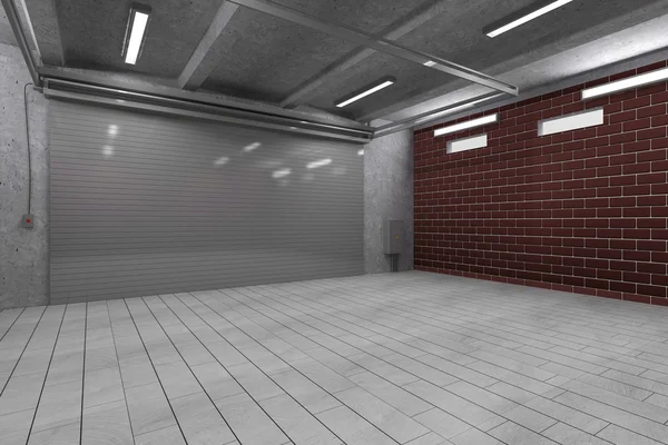 Garage Interior with Closed Roller Door — Stock Image Garage Interior with Closed Roller Door Royalty Free Stock Images
