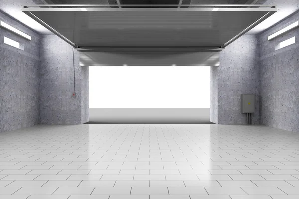 Garage Interior with Opened Roller Door. — Stock Image Garage Interior with Opened Roller Door. Stock Picture