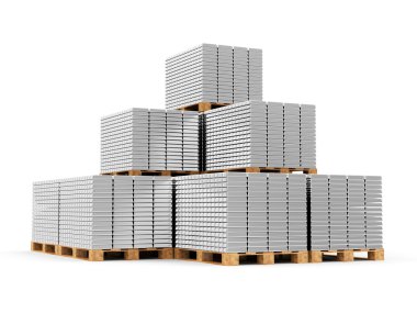 Ahşap paletler üzerinde yığılmış gümüş çubukları