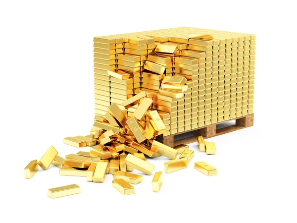 Golden Bars on Wooden Pallet — Stock Photo, Image