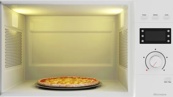 Offene Mikrowelle mit Pizza — Stockfoto