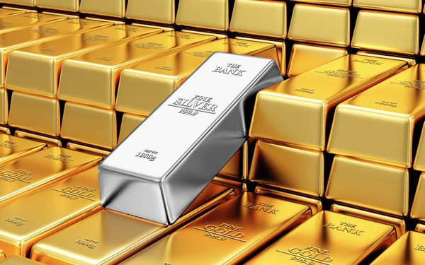 Gold- und Silberbarren im Banktresor — Stockfoto