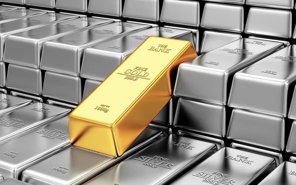Barras de prata e ouro no cofre do banco — Fotografia de Stock