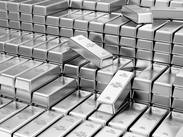 Stack of Silver Bars in Bank Vault — Stock Photo, Image