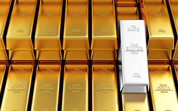 Gouden en zilveren Bars in Bank Vault — Stockfoto