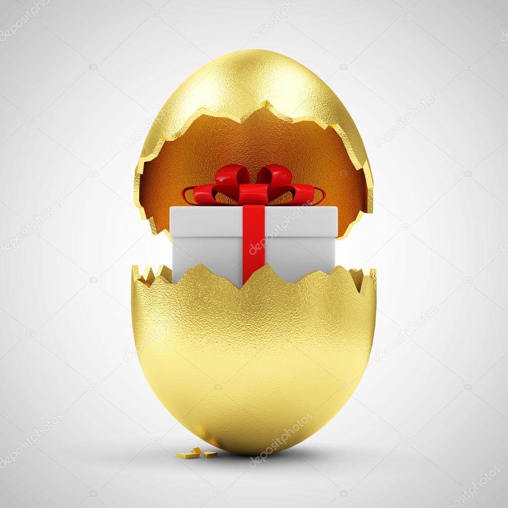 Golden Egg with Gift Box Inside