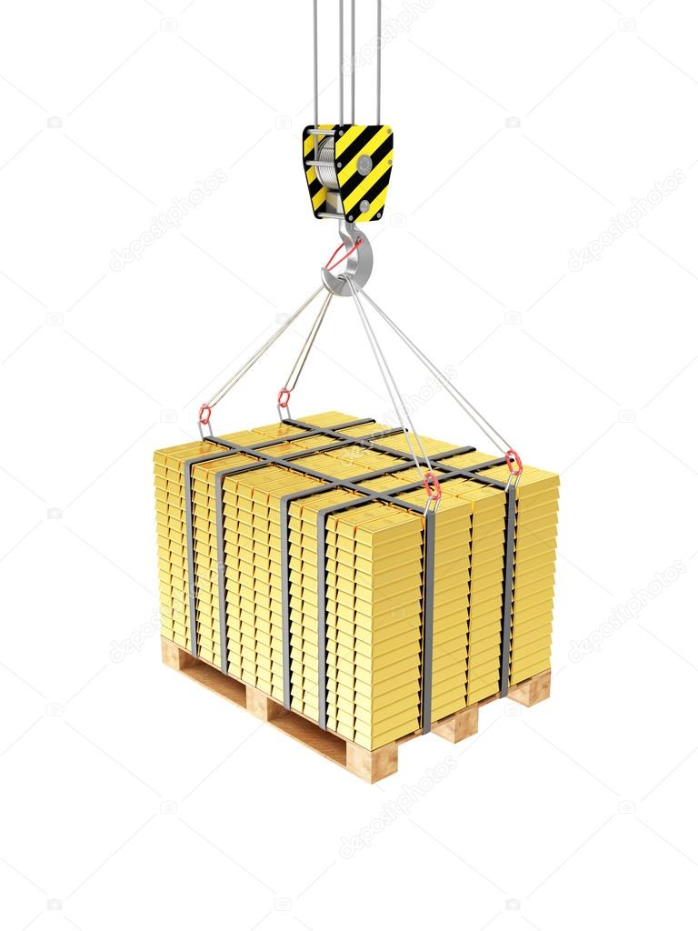 Crane Hook with Stacked Golden Bars