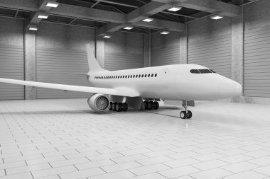 Modern Hangar iç içinde uçak ile