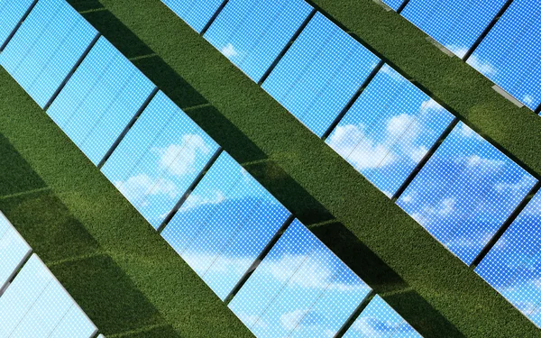 Moderna solpaneler gård — Stockfoto