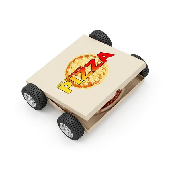 Pizza Box  on Wheels — Stock Photo, Image