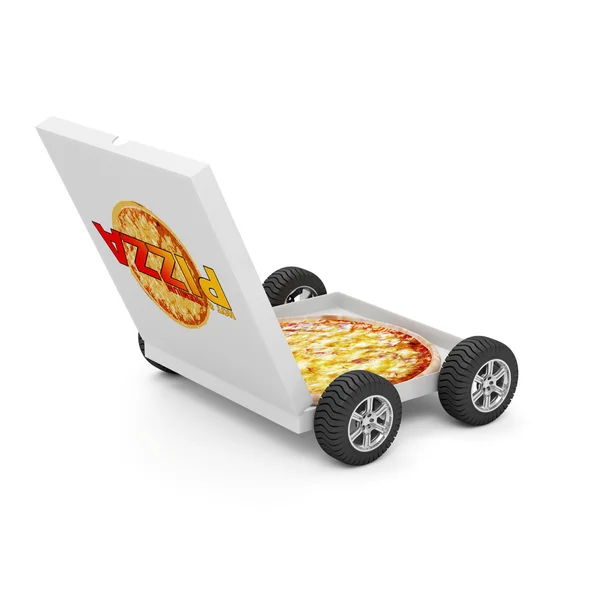 Caja de pizza sobre ruedas — Foto de Stock