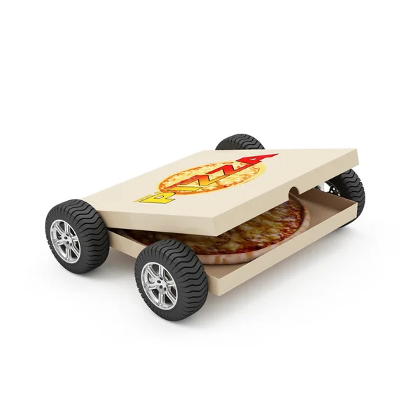 Caixa de pizza sobre rodas — Fotografia de Stock