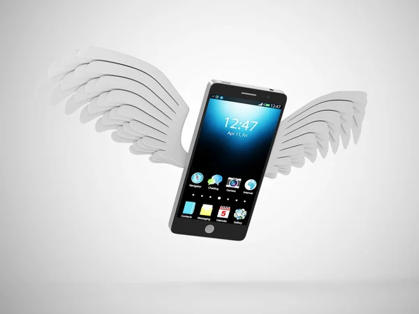 Teléfono inteligente con alas blancas — Foto de Stock