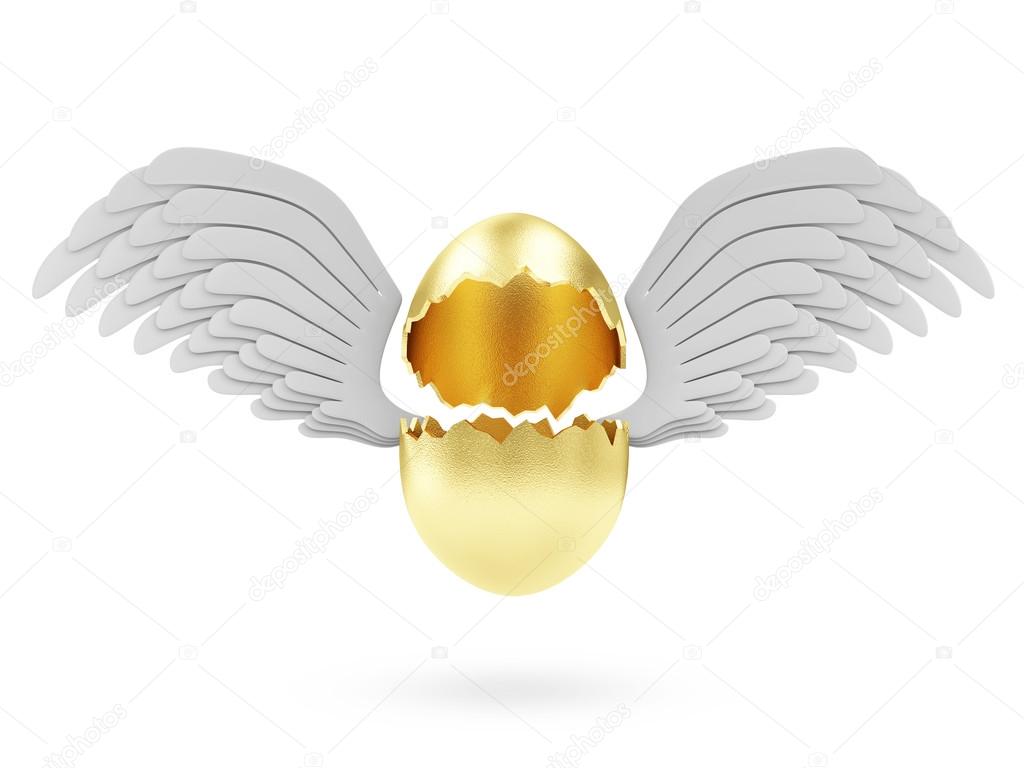 Golden Egg with Angel White Wings