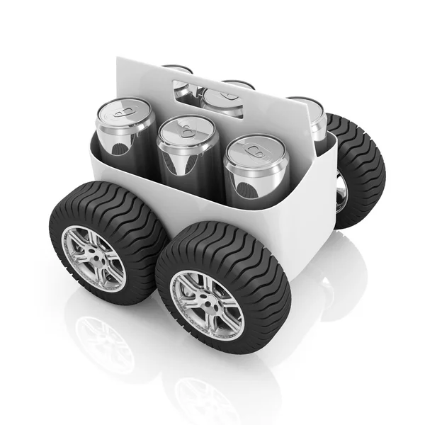 Packaging of Beer Cans on Wheels — Stock Photo, Image