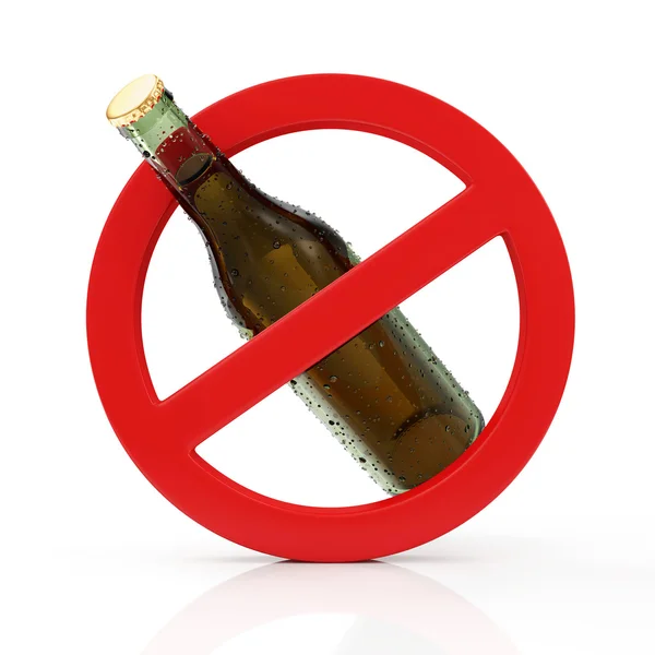 Símbolo prohibido rojo con botella de cerveza —  Fotos de Stock
