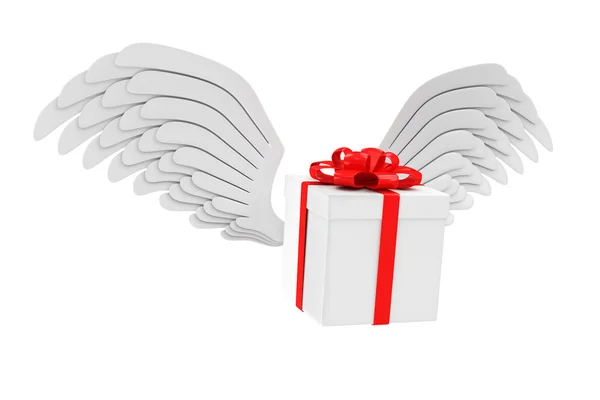 Gift Box with Angel White Wings — Stock Photo, Image