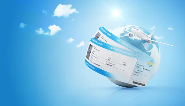 Earth Globe with Tickets and Airplane — Stock Photo, Image