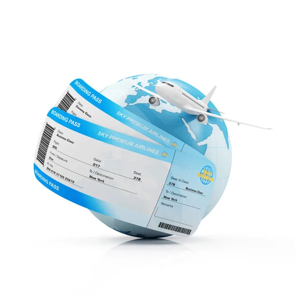 Globe de la Terre avec billets et avion — Photo