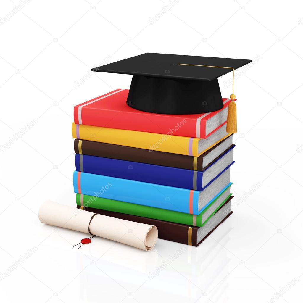 Graduation Cap with Diploma and Books