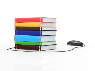 Bilgisayar fare ile kitap yığını