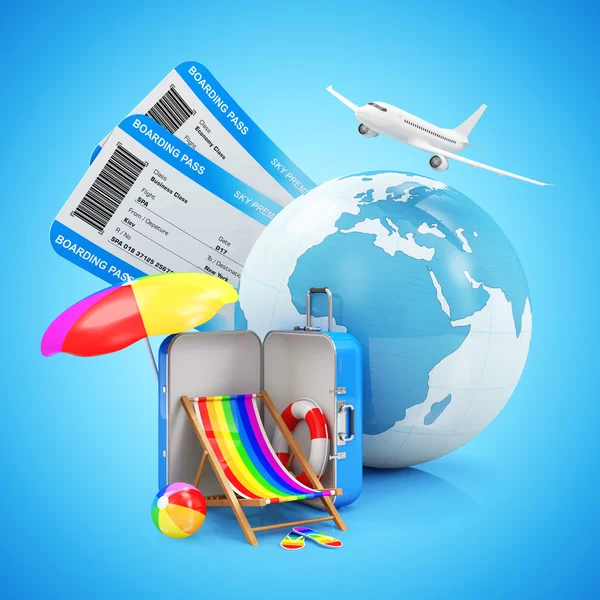 Earth Globe with Tickets, Accessories and Airplane — Stock Photo, Image