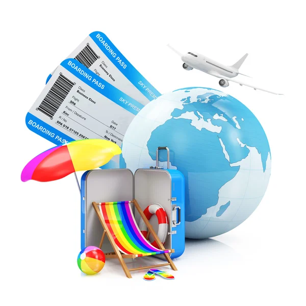 Earth Globe with Tickets, Accessories and Airplane — Stock Photo, Image
