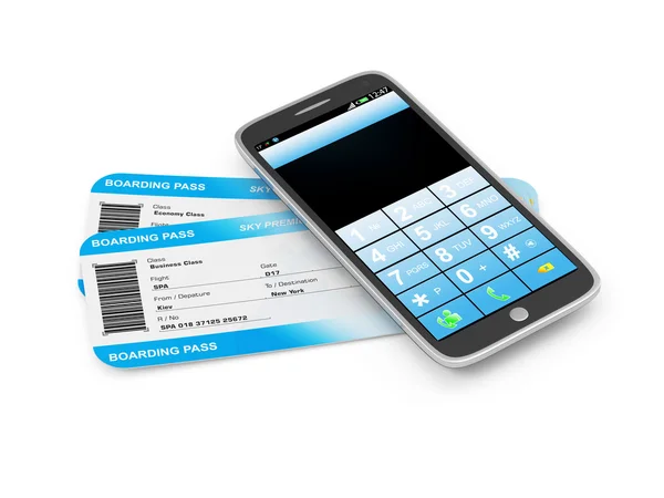 Flygbiljetter med Smart telefon — Stockfoto