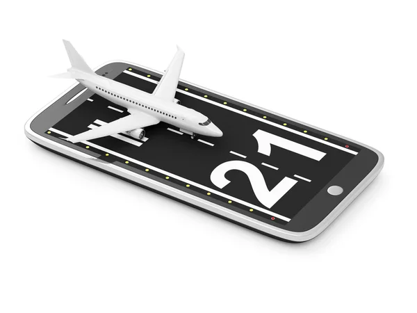 Runway with Airliner on Smart Phone — Stock Photo, Image