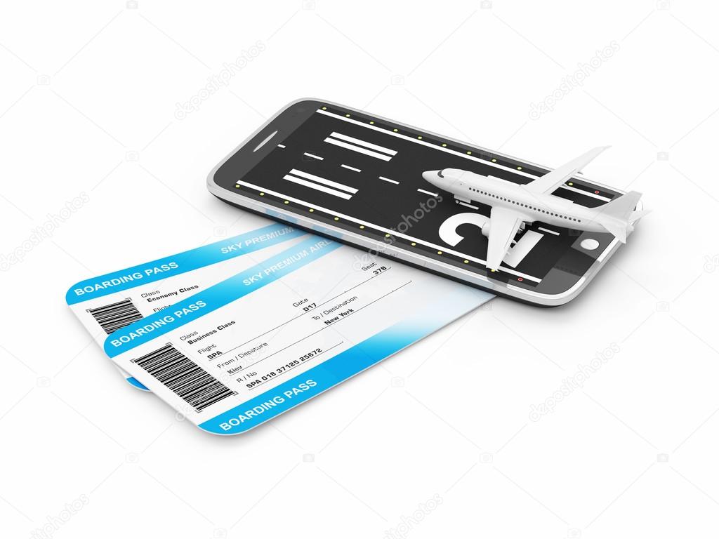 Airline Tickets with Airplane and Runway on Smart Phone