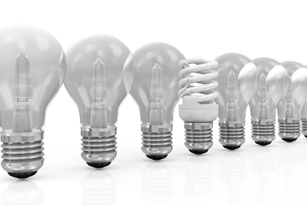 Fluorescent Light Bulb and Light Bulbs — Stock Photo, Image