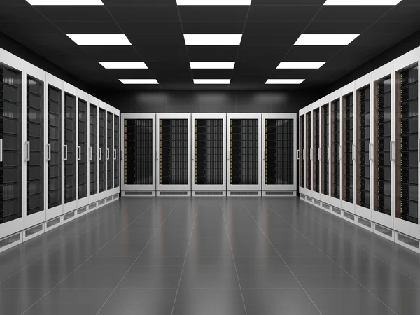 Interior moderno de la sala de servidores 3D — Foto de Stock