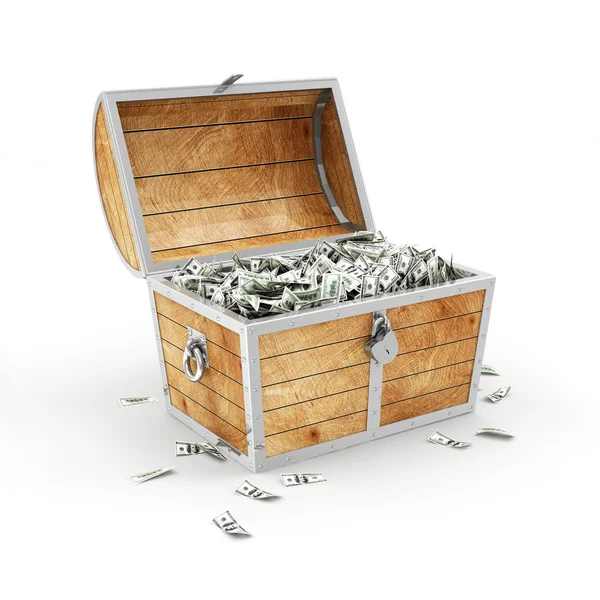 Treasure Chest with Heap of Dollar Bills — Stock Photo, Image