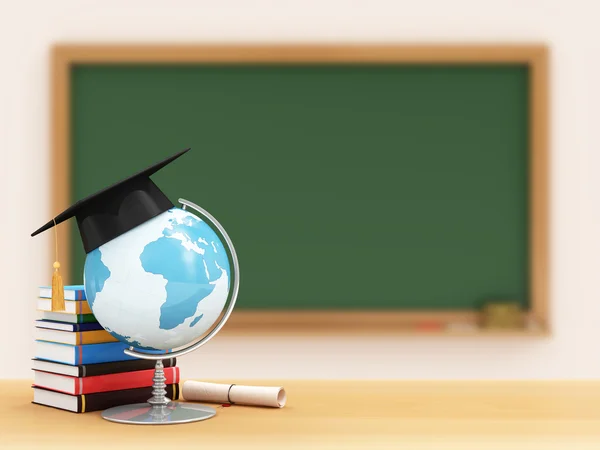 Desk Globe with Graduation Cap — Stock Photo, Image