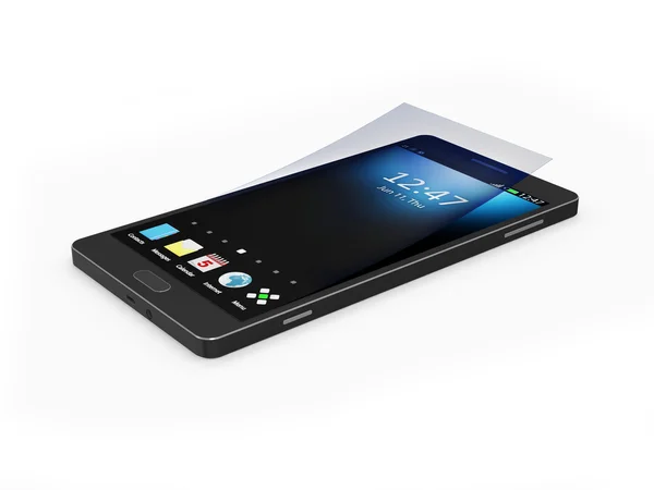 Telefone inteligente preto com protetor de tela — Fotografia de Stock
