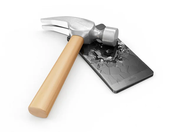 Hammer and SmartPhone with broken screen — Stock Photo, Image
