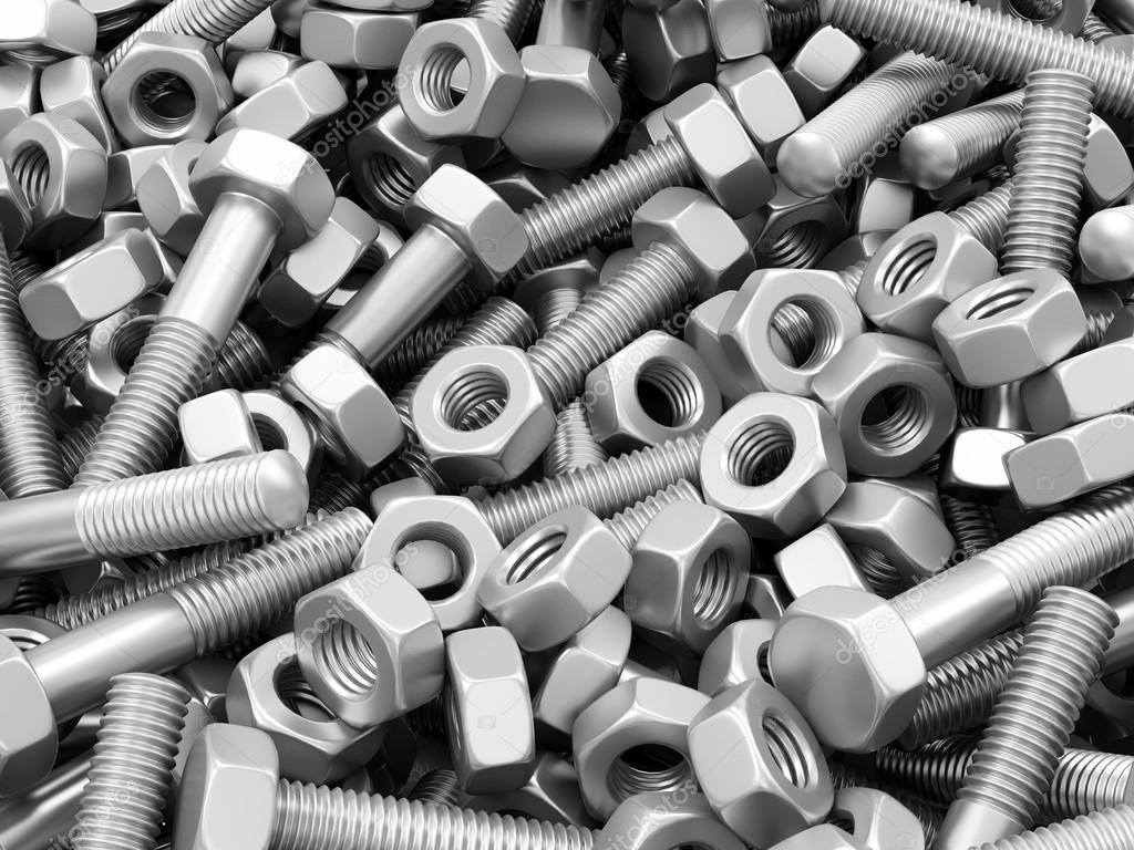 Download - Heap of Metal Steel Bolts and Screw Nuts. 