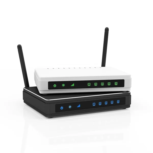 Modern white and black Wireless Routers — Stock Photo, Image