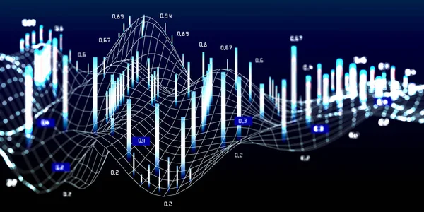 Big Data Abstrakte Visualisierung Analysiert Algorithmus Wellenförmige Gitterdaten Defokussieren Quantenvirtuelles — Stockfoto