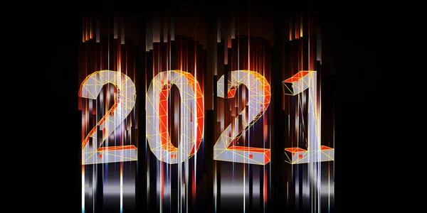 2021 Polygonal Number Blurred Lines Black Futuristic Illustration — Stock Photo, Image