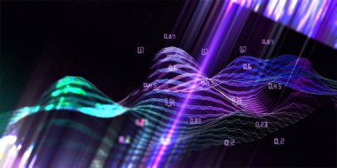 Bulanık çizgileri olan soyut analitik arkaplan. Kuantum kriptografi konsepti. Analitik algoritma verileri. İş, bilim ve teknoloji afişi. Büyük veri.